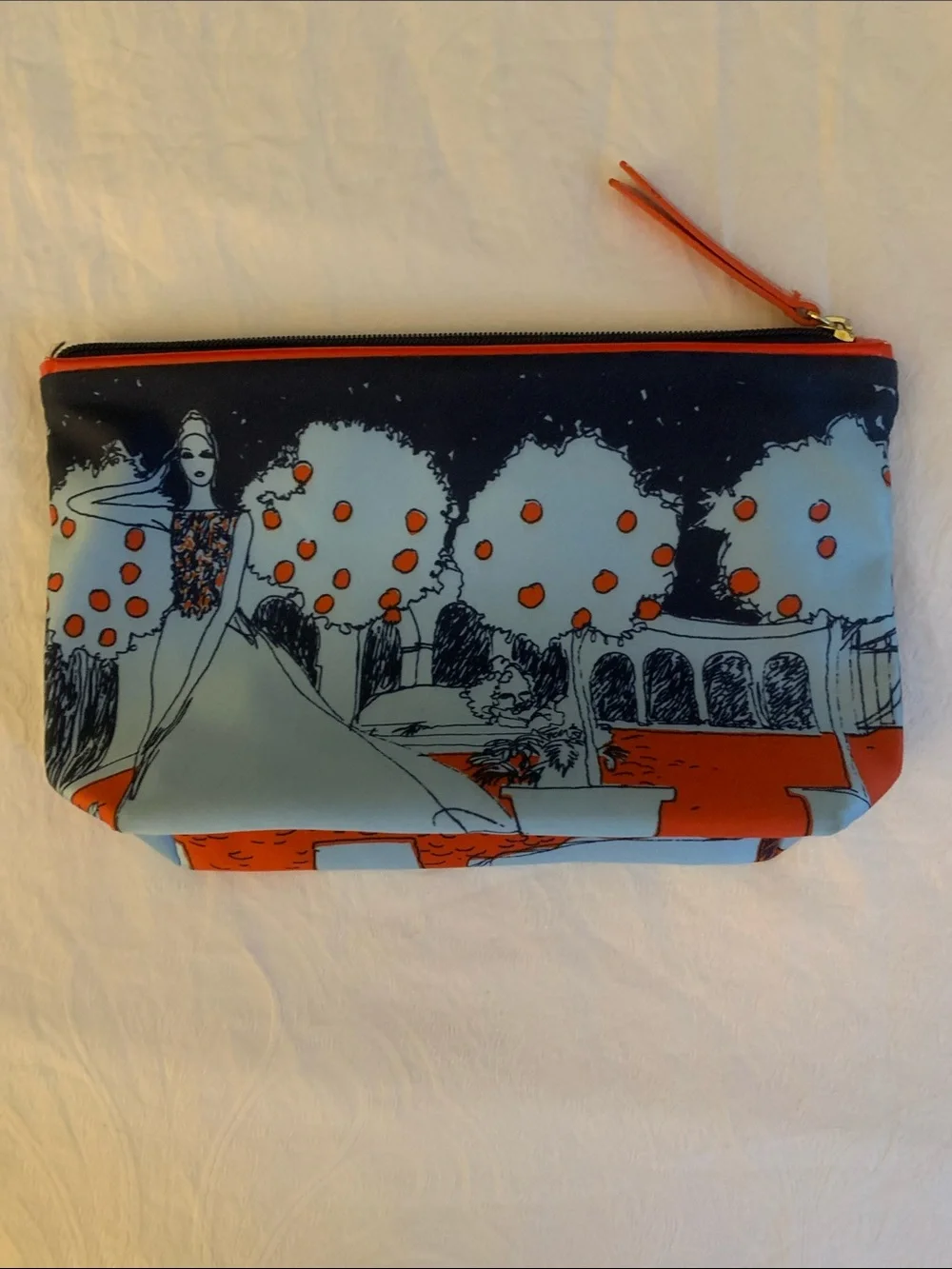 Estee Lauder Orange & Light Blue Fashion Illustration Cosmetic Pouch